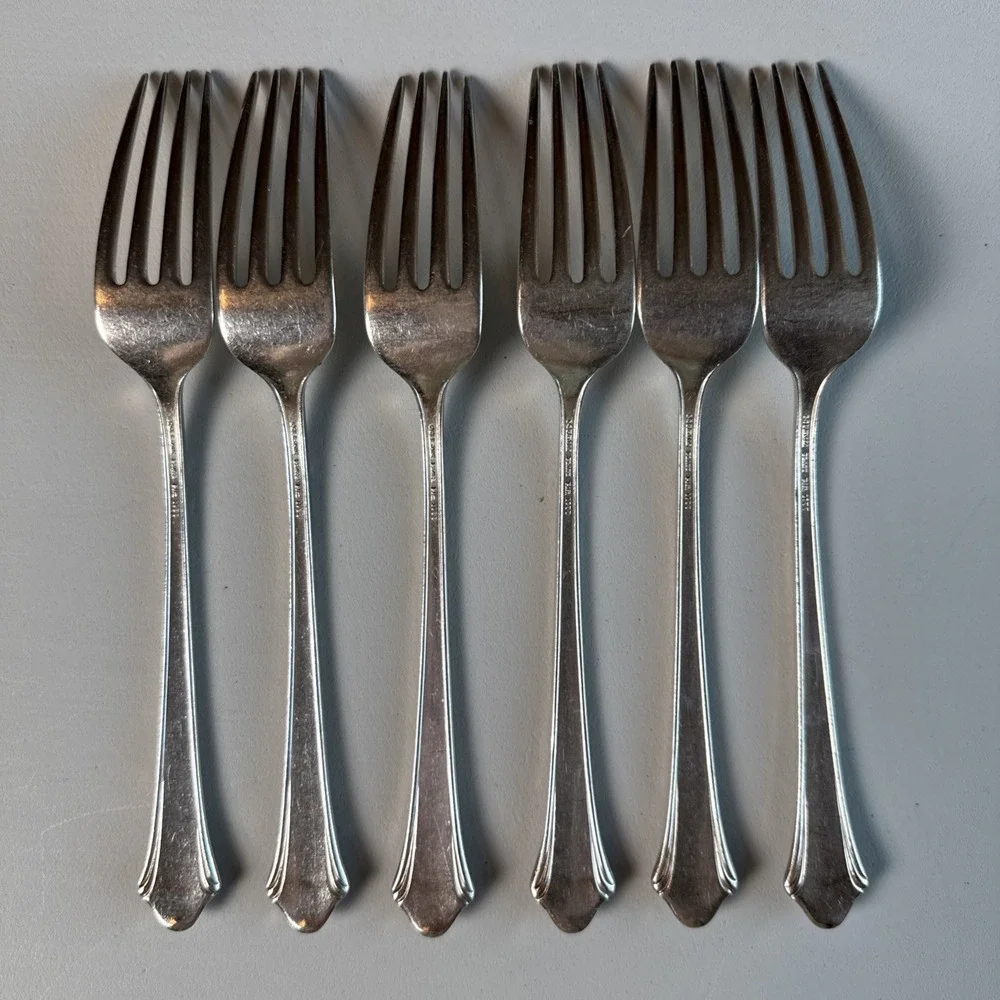 Gorham Flatware Lady Caroline Silver Plate 6 Dinner Forks 1933 Fan Tip Classic